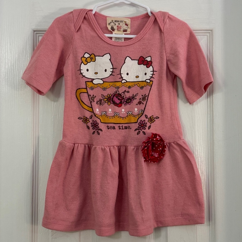 Misha Lulu Hello Kitty Baby Girl Pink 3/4 Sleeve Length Dress Tea Time